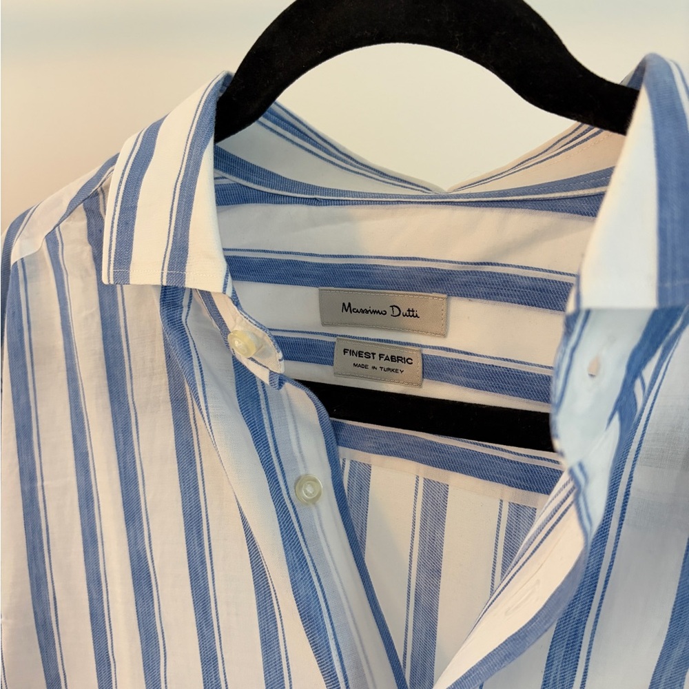 MASSIMO DUTTI Blue and White Striped Men's Shirt Size XL - Picture 2 of 4